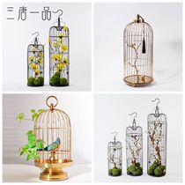 New Chinese creative large-scale landing plum blossom bird cage simulation flower decoration sales office model room window soft decoration