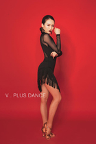 V PLUS DANCE high snow Latin DANCE practice suit suede stitching one-piece dress with bottoms