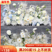 New wedding row flower row flower row table road flower stage welcome background flower art Luo bride flower row banquet hall flower
