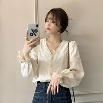 Gestational Woman Dress Blouse 2021 Fall Net Red Loose Color Slim Lace Small Fragrance Style 100 Lap Temperament Early Autumn Shirt