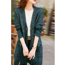 sandro sfpro2020 new beautiful white quetzal green long-sleeved wool alpaca knitted cardigan jacket