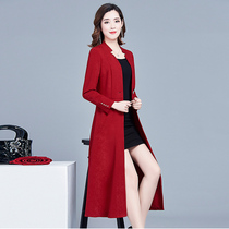 Red suede windbreaker early and autumn 2021 new female spring and autumn lady coat foreign style medium and long coat