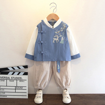 Hanfu Boys Spring and Autumn Baby Catch Weekly Dress Chinese Style Antiquities Set Childrens Guoxiology Improvement Tang costume costume