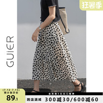 GUIER loving printed half-body dress Women Summer thin section High waist a character design feeling small and thin dresses