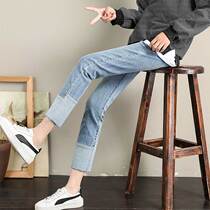 Pregnant women Jeans Spring and Autumn wear straight tube thin nine-point belly pants autumn summer fashion autumn pregnant women pants