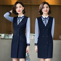 Professional attire temperament fashion goddess Fan front desk overalls shirt vest skirt two-piece tooling dress spring and autumn
