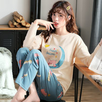 2019 New Spring and Autumn pajamas women cotton long sleeve trousers casual cotton can go out home clothes two-piece set