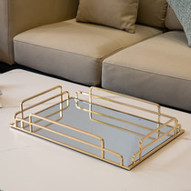 Light luxury Nordic metal glass tray household coffee table living room rectangular storage tea tray put Tea Cup decoration