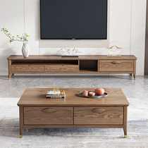 Nordic simple all solid wood coffee table TV cabinet combination modern Chinese ash wood floor cabinet living room small apartment tea table