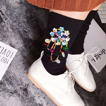 European station hand-sewn mid-tube pile socks Korean tassel beaded beaded socks Korean version of sequins handmade socks