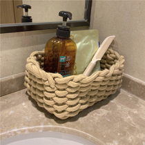 Cosmetics sundries desktop storage box woven toilet bathroom mask storage basket