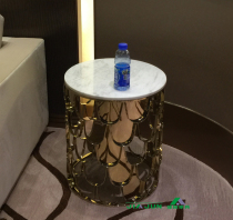 Modern champagne gold stainless steel corner a few new ancient fish scales sofa side marble side table round tea table hot sale 5001