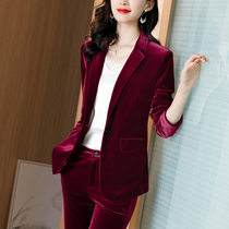 Red velvet blazer womens spring and autumn high-end business wear spring 2021 top gold velvet small suit suit