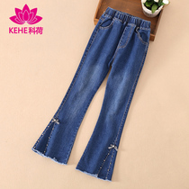 Girls' jeans in autumn and winter with underpants thickened Girls with velvet foreign pants Children's trumpet trousers