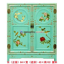  Yangzhou lacquerware neoclassical lacquer art home decoration Green space painted flowers and birds double-door round edge cabinet entrance cabinet customization