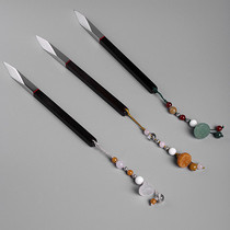 Handmade jade pendant steel leather Puer tea knife tea needle pry cut special road tool kung fu tea set tea knife