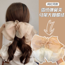 Korean Dongdaemun super fairy bow hair clip hair card mesh cloth art temperament spring clip hair ornament back head head ornament