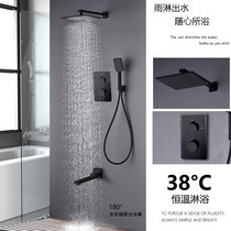 Weiling Copper Constant Temperature Adjusted into wall-type dark shower black embedded three-block control square bathroom sprinkler