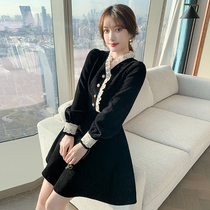 2022 Fall Small Black Dress New Womens Fashion Tide Early Autumn Herbenfa Style Retro Dress Lady Spring Velvety Velvet Dress