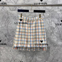 Thom Browne ss20 Contrast Check Skirt Side Slit High Waist Pleated Wool Skirt
