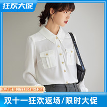JOLIMENT white chiffon shirt womens design sense niche 2022 autumn new commuter all-match long-sleeved top