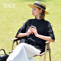 Lofan Poetry 2022 Summer New products minimalist High-end Fashion Genuine Silk Mulberry Silk Blouse Black Upright Neckline Shirt