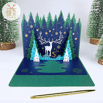 Lin Shen sees deer Christmas 3D stereo greeting card creative new Christmas tree music card company custom gift