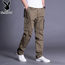Flowers Playboy 2022 Spring Autumn New Fashion Pure Cotton Casual Pants Men Loose Straight Silo Multi-Pocket Mens Clothing Pants