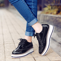 Autumn thick-soled platform shoes British style ladyboy cd large size lace-up single shoes 40 Bullock 41 flat-bottomed carved