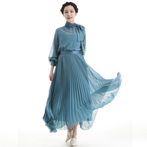 NZ Chunxia Heavy Industry 100 Plexue Style Temperament Long Skirt Fairy Water Blue Cassera Dresses Large Swing Dress Snowspun Dress Sweaters Dress