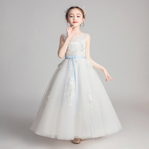 Girls Dresses Princess Dresses Birthday Little Girl Flower Girl Children Host Piano Performance Suit Playing white summer