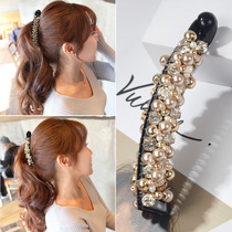Pearl hairclip female Korean Net red ins simple banana clip vertical clip horsetail clip rhinestones elegant hair card head jewelry