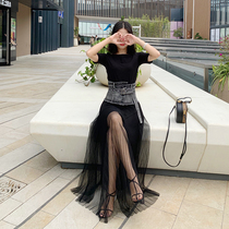  Summer dress fairy forest goddess fan womens long dress French retro temperament waist thin dress set