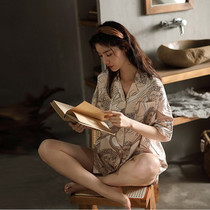 High-end pajamas woman real ice silk summer 2022 short-sleeved housewife summer fashion silk loose two-piece suit