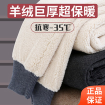 Ordos cashmere pants mens thickened plus velvet lamb velvet warm pants wool pants womens middle-aged and elderly high-waist cotton pants