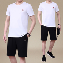 New middle-aged and elderly sports suit summer mens short sleeve breathable cotton casual set Fathers summer two-piece thin