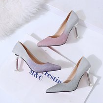 Bridal wedding shoes womens 2021 new spring wedding shoes thin heel net red high heels womens pointed silver mid-high single shoes