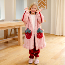 Childrens coral velvet pajamas autumn and winter girls flannel girl home clothing set thick child shape long