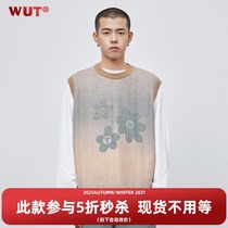 (WUT sugar-free brand) original American campus ink gradient flower vest sleeveless sweater Xinjiang Cotton