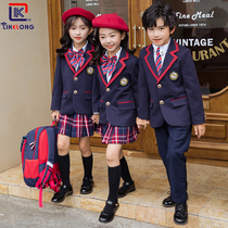 Primary school uniforms spring and autumn uniforms English suits set kindergarten uniforms autumn childrens suits three-piece sets