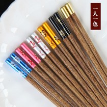 Wooden chopsticks colored metal round wood red sandalwood chicken fin chopsticks high-end household gift wooden tableware fast