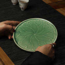 Qinyun Celadon tea set Wave pattern pot Lotus leaf pot holder Dry bubble plate Tea plate Gongfu Tea Road accessories Ceramic Tea table