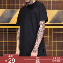 Europe and the United States dark high street national tide in the long arc hem short-sleeved T-shirt Hip-hop hip-hop bboy solid color base shirt