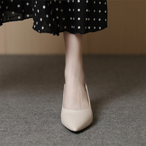 Coarse heel single shoe woman 2022 Spring and autumn new French style tips One foot pedal Grandmother Shoe with Inn Wind Leather Shoes