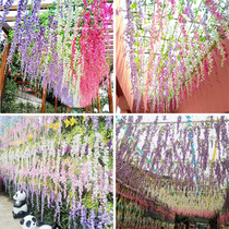 Artificial wisteria flower fake flower violet ceiling flower vine Indoor wedding roof decoration rattan plastic vine plant