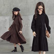 Girls Mori Long Corduroy Lapel Long Sleeve Dress 2020 Autumn New High Child Mother and Child Skirt