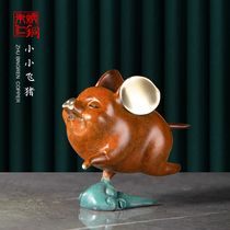 Zhu Bingren Copper small flying pig Large household arts and crafts decoration Living room decoration desk pig decoration