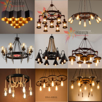loft Creative personality hemp rope lamp restaurant clothing shop bar industrial chandelier retro iron lamps
