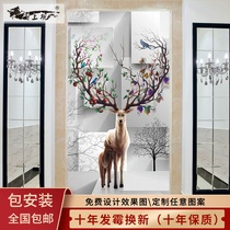 3d Nordic living room corridor entrance mural seamless non-woven wallpaper Elk forest aisle background wall paper
