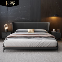 Card gray light luxury leather bed Italian minimalist double bed 1 8 meters Modern simple master bedroom wedding bed 1 5 meters